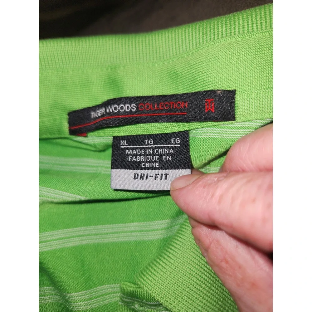 Nike Tiger Woods Collection Pelican Hill Green Striped Golf Polo Shirt Mens XL